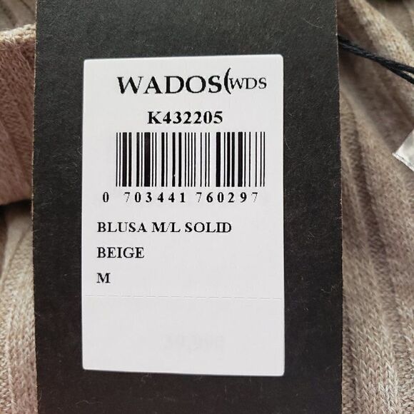 New Wados WDS Beige Long-Sleeve Collared Button-Up Knit Top - Picture 3 of 3